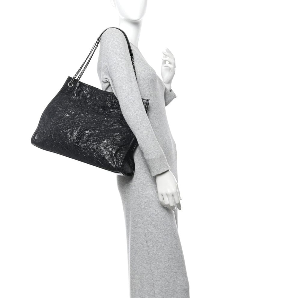 Saint Laurent Crinkled Calfskin Matelasse Monogram Large Niki Shopper Tote Black - Picture 5 of 15